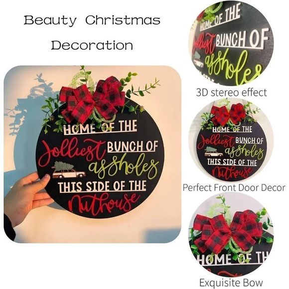 Hanging Christmas Wood Welcome Door Sign for  Home - Picture 6 of 6